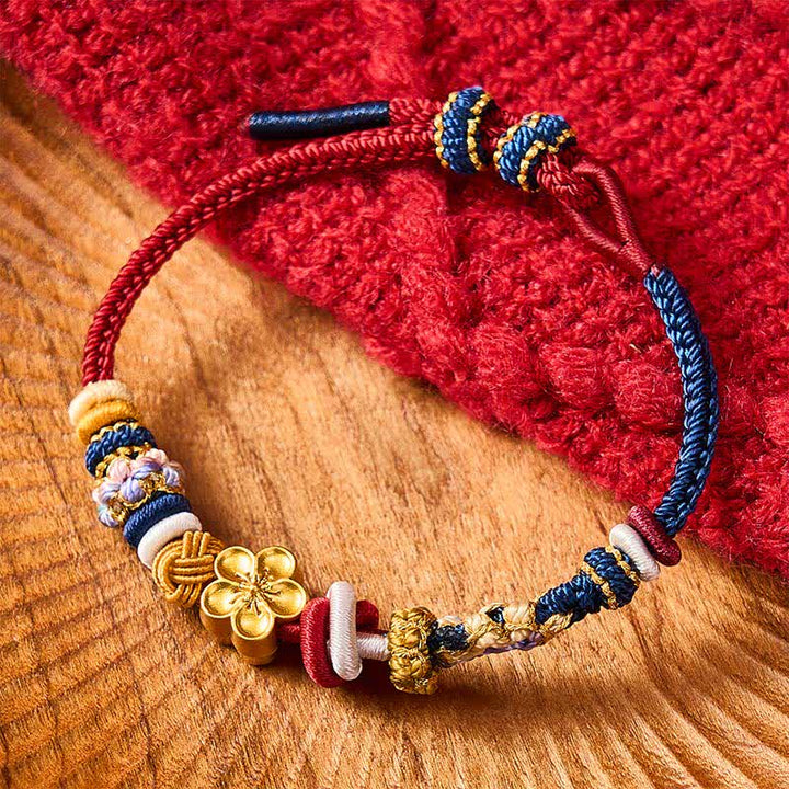 Buddha Stones Pulsera de hilo rojo marino con diseño de flor de durazno tejida a mano - image 1