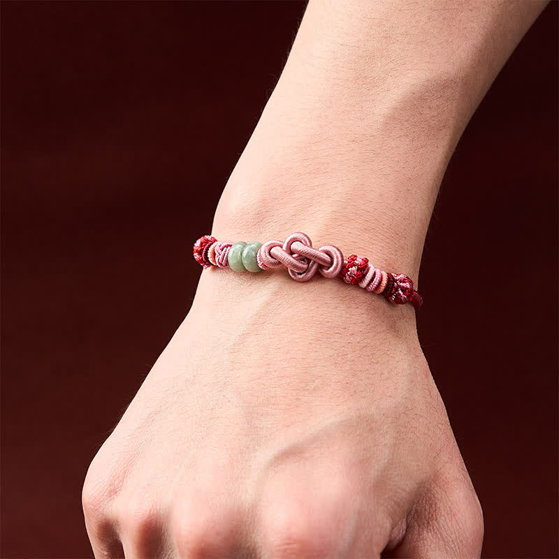 Buddha Stones Pulsera de hilo rosa con cuentas de jade tejidas a mano - image 4