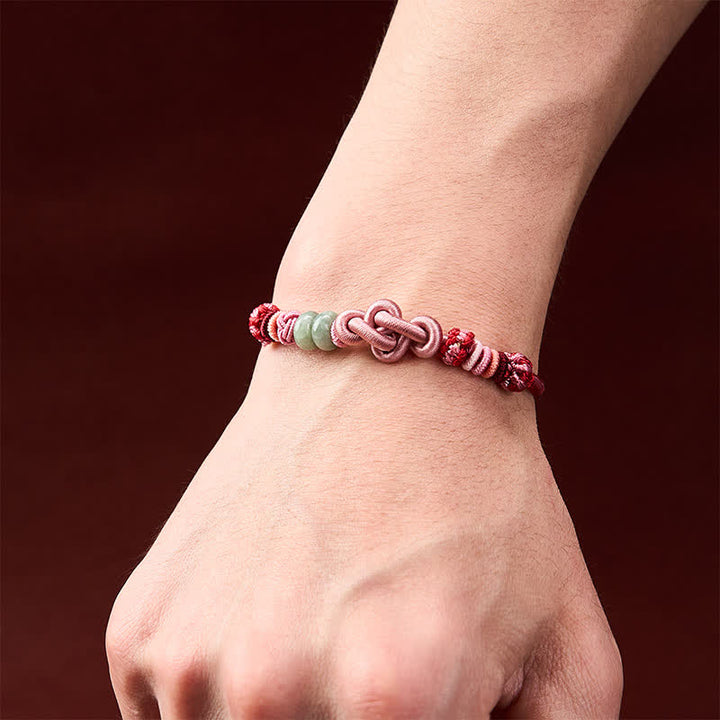 Buddha Stones Pulsera de hilo rosa con cuentas de jade tejidas a mano - image 4