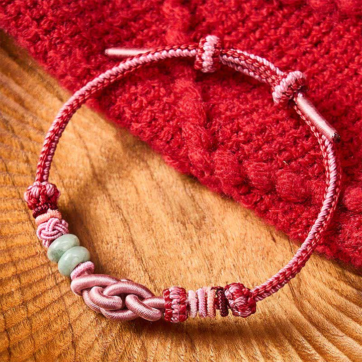 Buddha Stones Pulsera de hilo rosa con cuentas de jade tejidas a mano - image 2