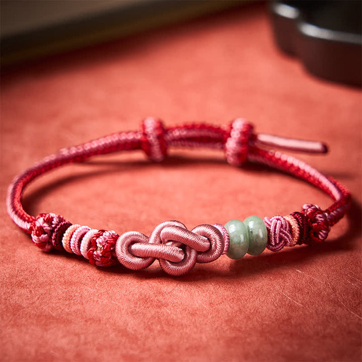 Buddha Stones Pulsera de hilo rosa con cuentas de jade tejidas a mano - Rosa con cuentas de jade - image 0