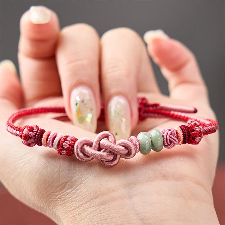 Buddha Stones Pulsera de hilo rosa con cuentas de jade tejidas a mano - image 3