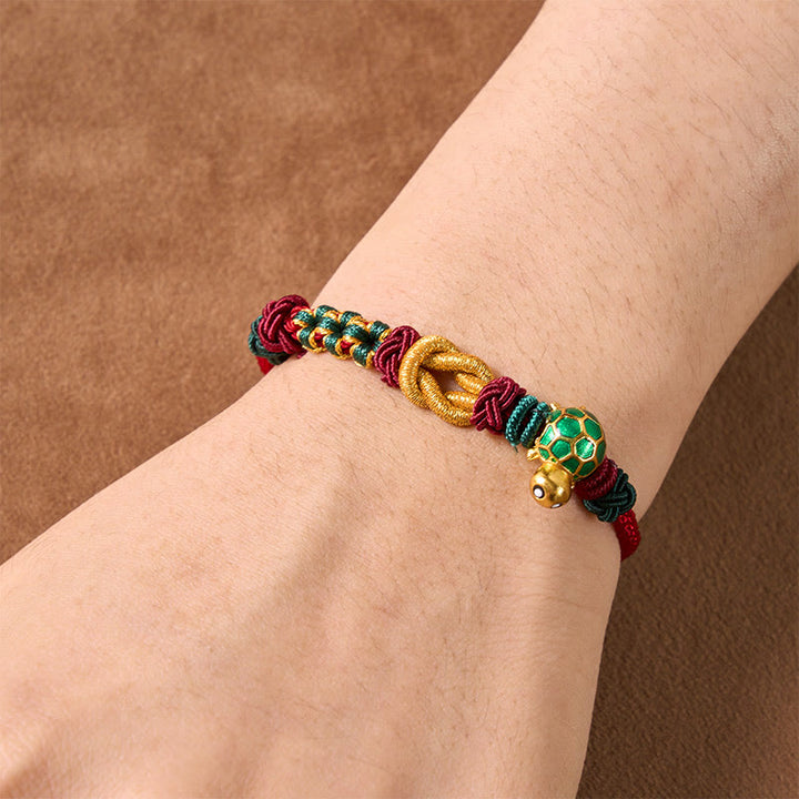 Buddha Stones Pulsera protectora de hilo rojo con diseño de tortuga de cobre tejida a mano - image 4