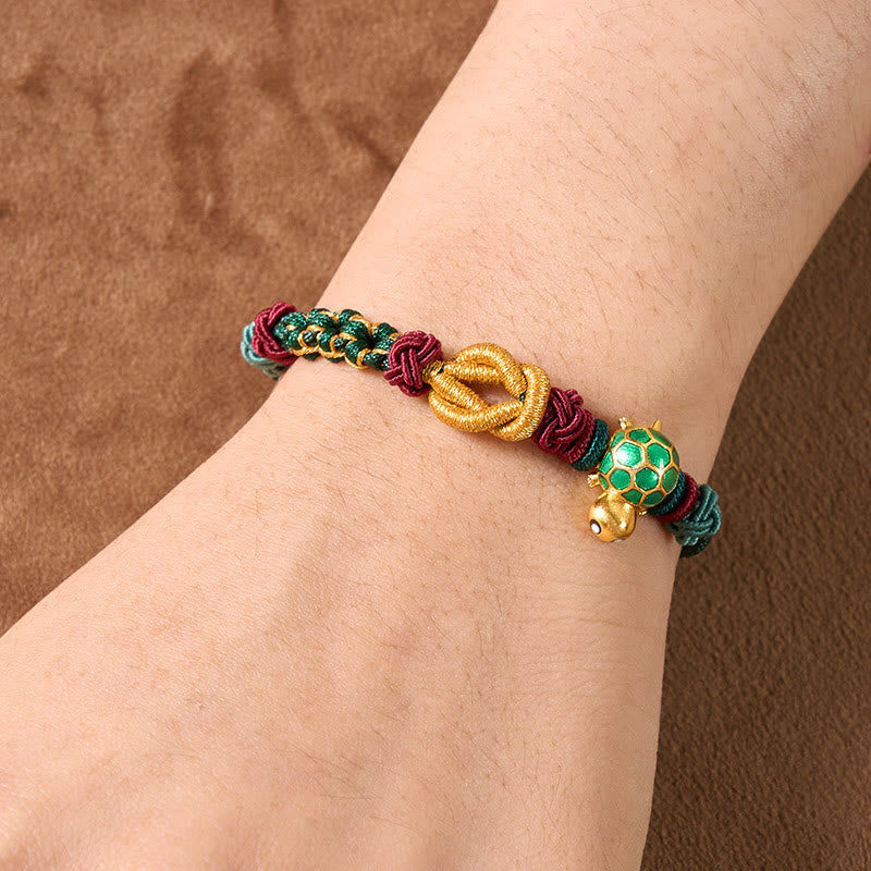Buddha Stones Pulsera protectora de hilo rojo con diseño de tortuga de cobre tejida a mano - image 4