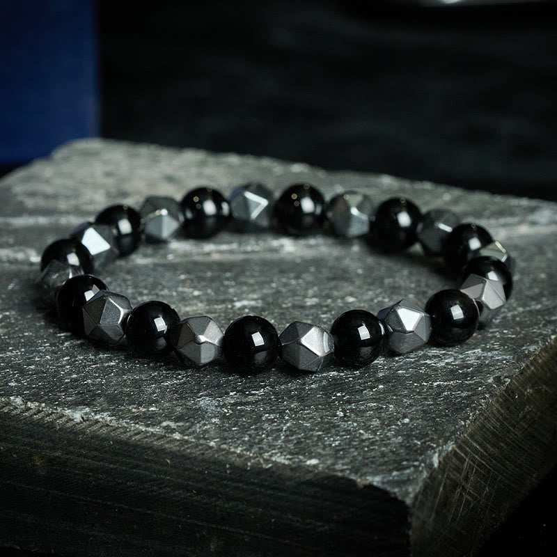 Buddha Stones Pulsera de fuerza con hematita facetada ojo de tigre - Ónix Negro (Soporte de Fortune ♥) - image 0