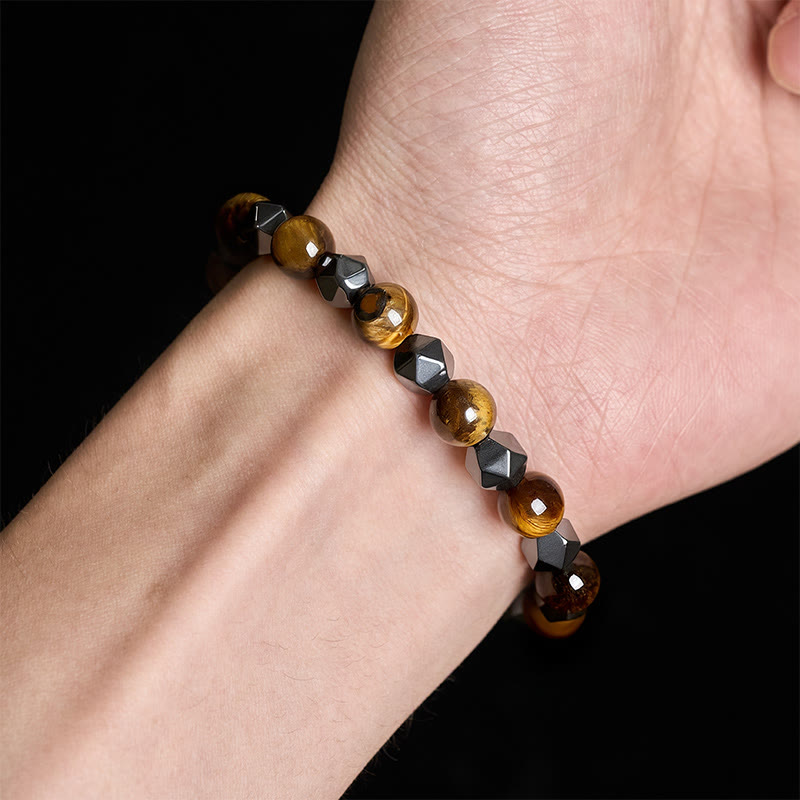 Buddha Stones Pulsera de fuerza con hematita facetada ojo de tigre - image 14