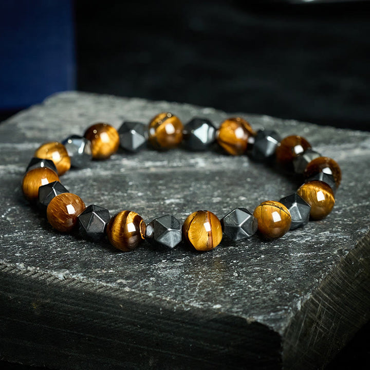 Buddha Stones Pulsera de fuerza con hematita facetada ojo de tigre - Ojo de Tigre Amarillo (Protección ♥ Coraje) - image 9