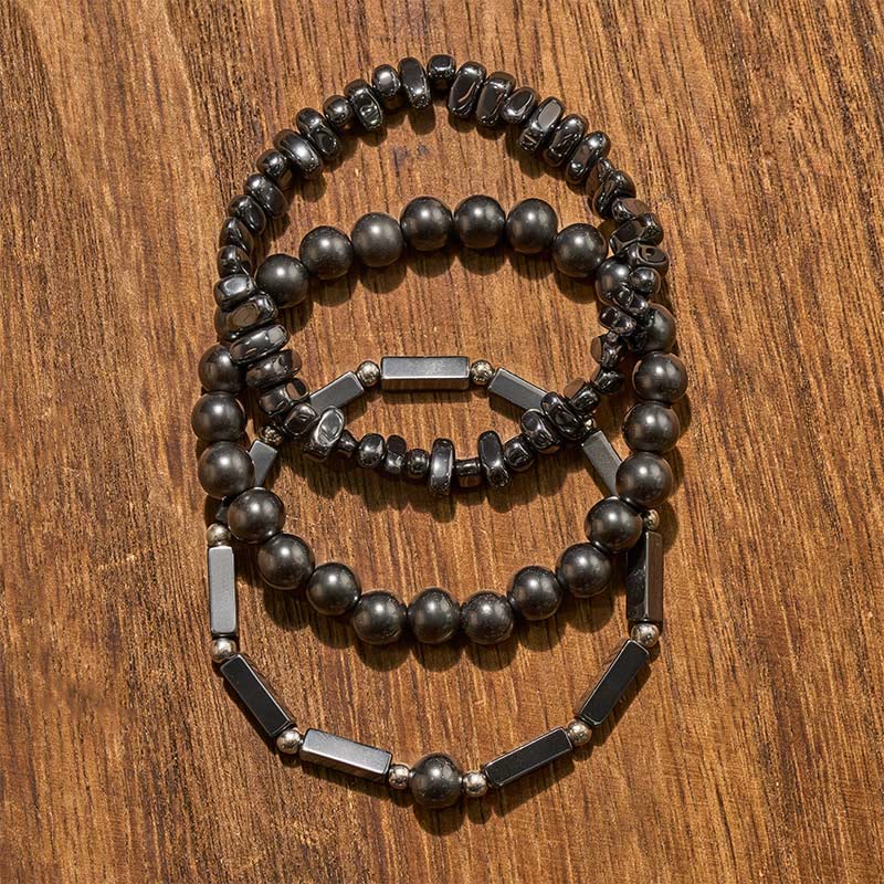 Buddha Stones Pulsera de cuentas de hematita de 3 piezas - image 4