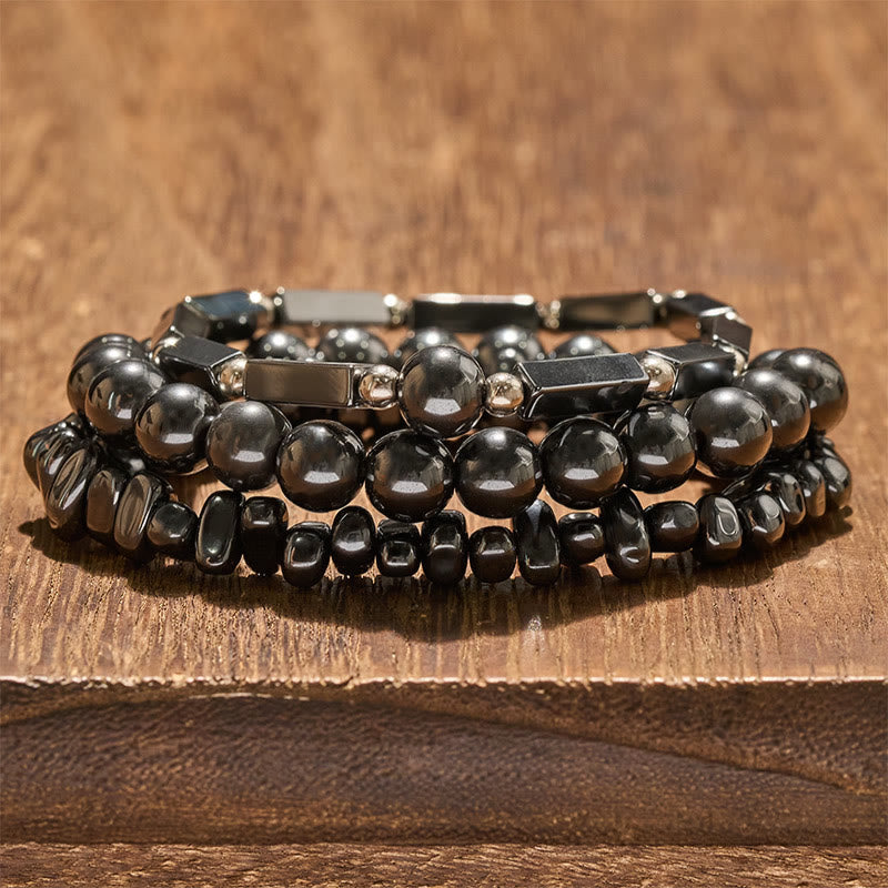 Buddha Stones Pulsera de cuentas de hematita de 3 piezas - Hematita (Conexión a tierra ♥ Protección) - image 0