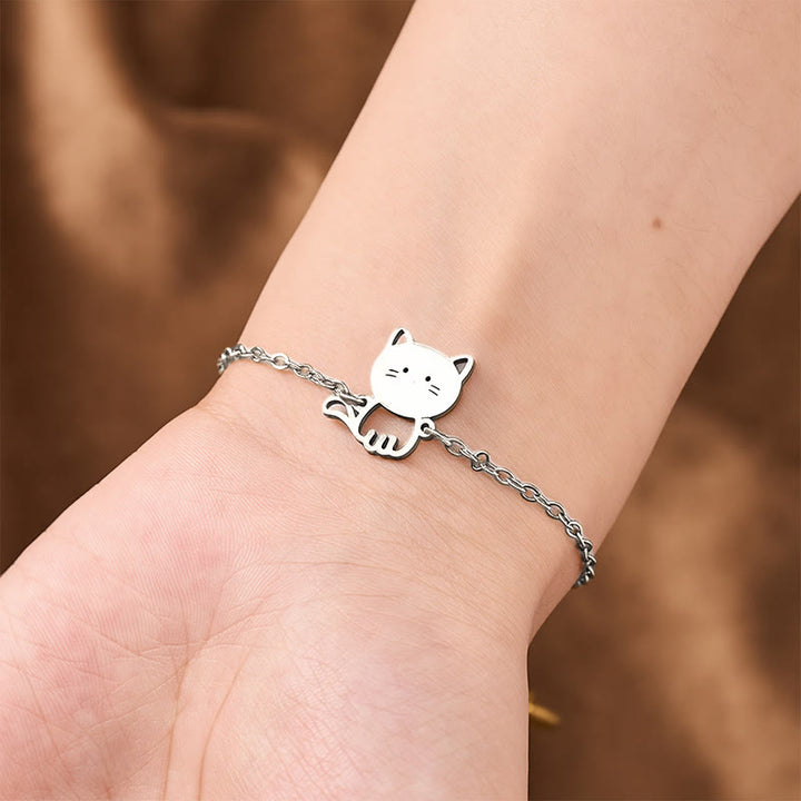 Buddha Stones Pulsera de cadena protectora minimalista con dije de gato de acero de titanio - image 8
