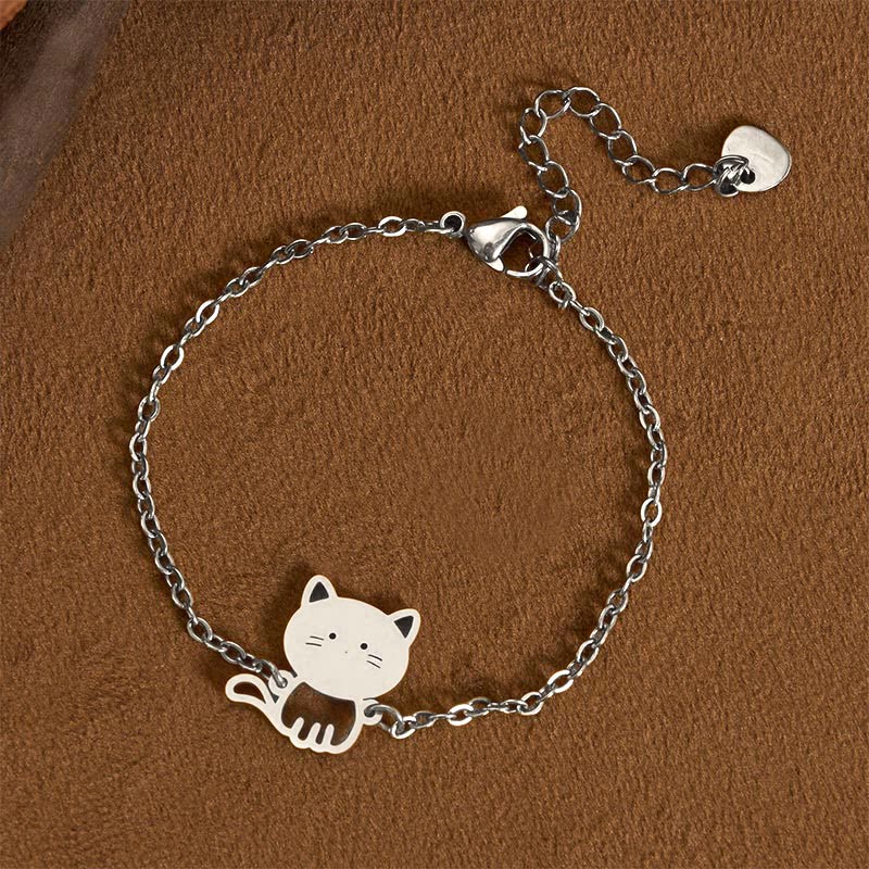 Buddha Stones Pulsera de cadena protectora minimalista con dije de gato de acero de titanio - Plata (circunferencia de la muñeca: 14-17 cm) - image 6