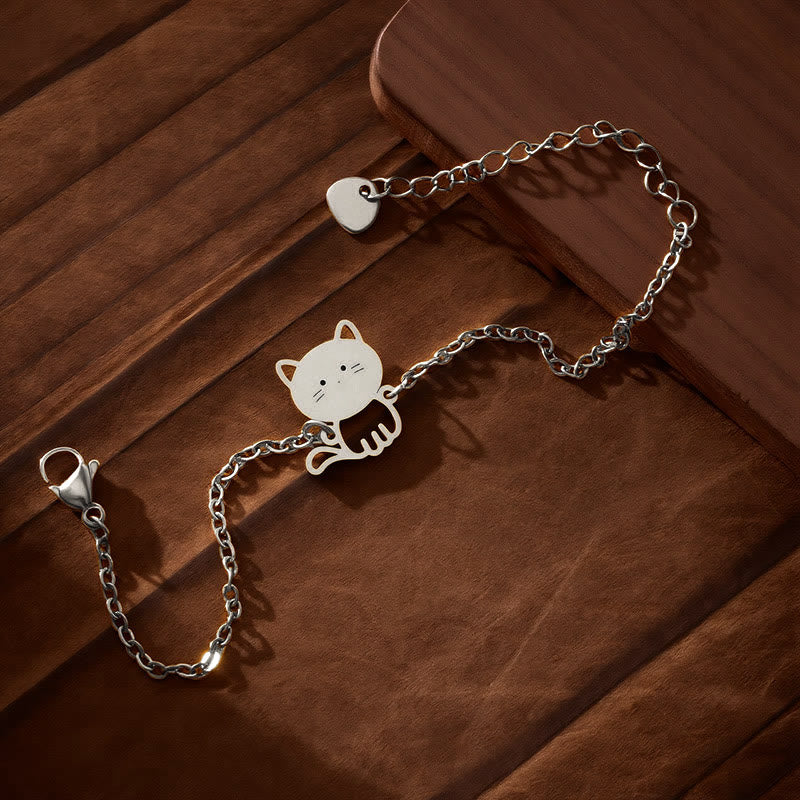 Buddha Stones Pulsera de cadena protectora minimalista con dije de gato de acero de titanio - image 7