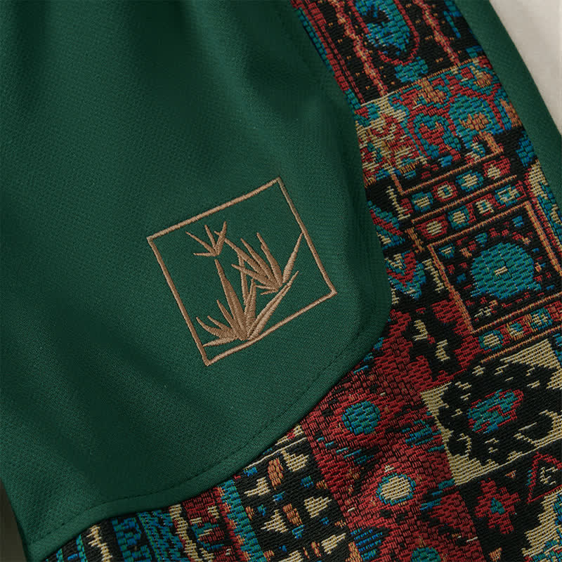Buddha Stones Pantalones cortos de verano estilo bohemio para hombre con cintura elástica, cordón ajustable, ribete geométrico y bolsillos. - image 7