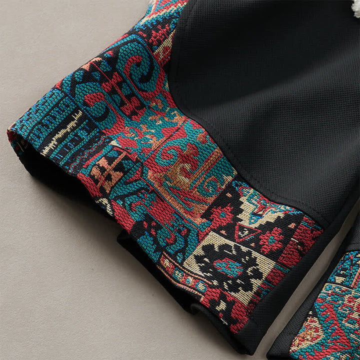 Buddha Stones Pantalones cortos de verano estilo bohemio para hombre con cintura elástica, cordón ajustable, ribete geométrico y bolsillos. - image 14