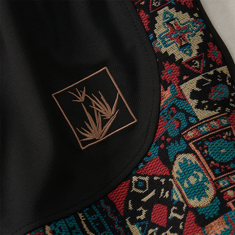Buddha Stones Pantalones cortos de verano estilo bohemio para hombre con cintura elástica, cordón ajustable, ribete geométrico y bolsillos. - image 15