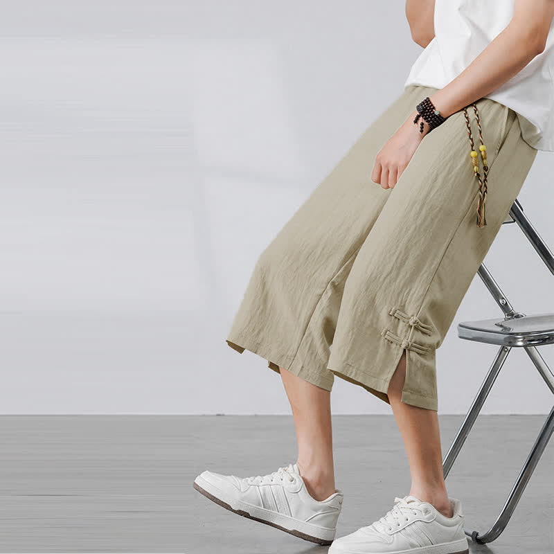 Buddha Stones Pantalones cortos de verano informales estilo boho con cordón ajustable, color liso, para hombre, pierna recta, con bolsillo. - Beige - US/UK/AU46, EU56 (5XL) - image 0