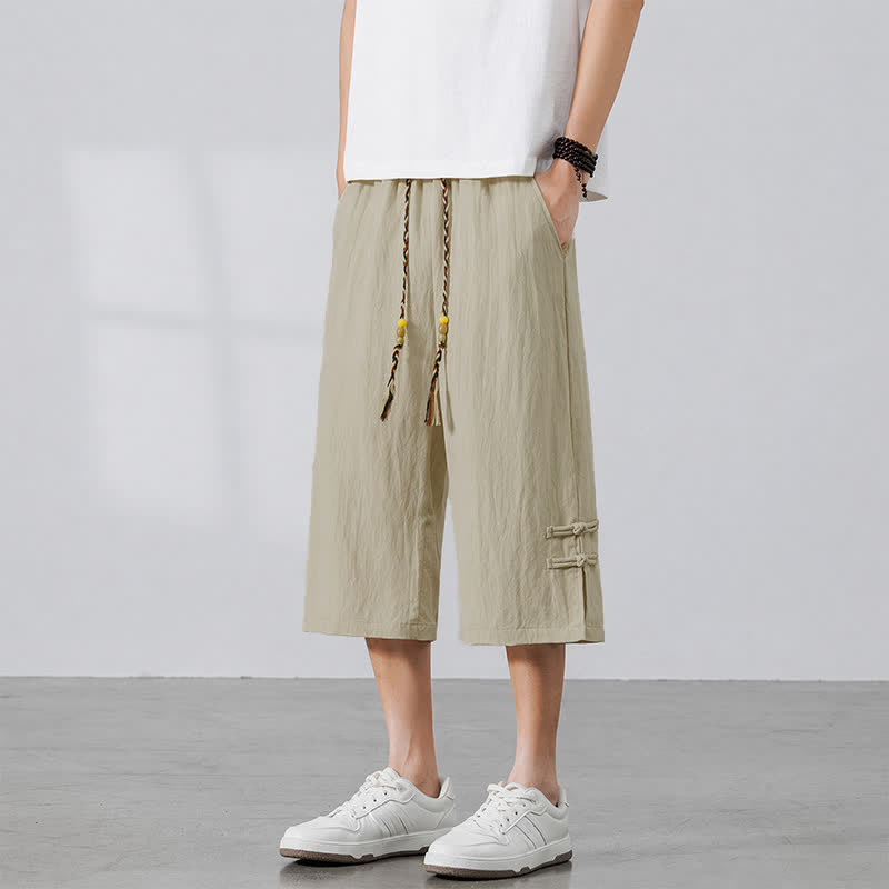 Buddha Stones Pantalones cortos de verano informales estilo boho con cordón ajustable, color liso, para hombre, pierna recta, con bolsillo. - image 1