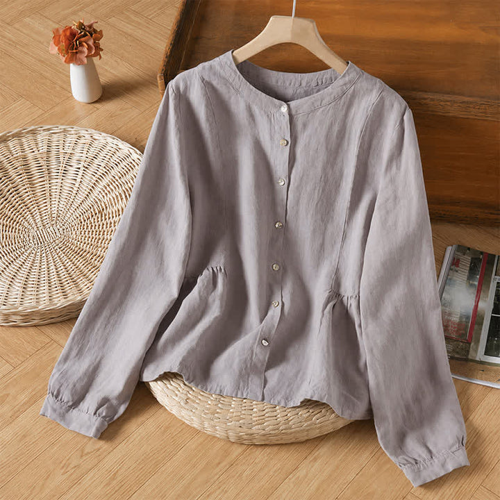 Buddha Stones Camisas de manga larga para mujer, estilo casual minimalista, con cuello redondo y botones, para primavera y otoño. - Gris claro - US8-10, UK/AU12-14, EU40-42 (2XL) - image 2