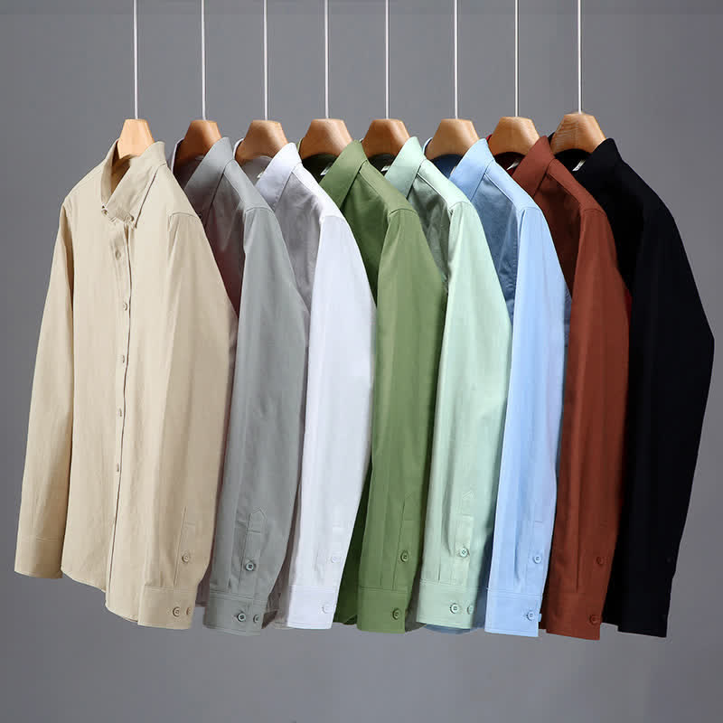 Buddha Stones Camisas de manga larga de algodón liso para hombre, estilo casual minimalista, con botones, para primavera y otoño. - image 15