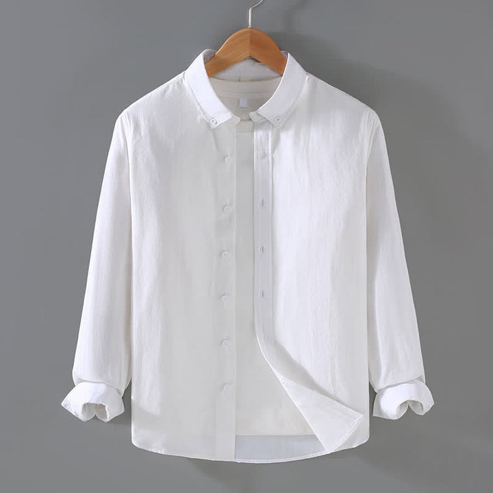 Buddha Stones Camisas de manga larga de algodón liso para hombre, estilo casual minimalista, con botones, para primavera y otoño. - Blanco - US/UK/AU42, EU52 (3XL) - image 14