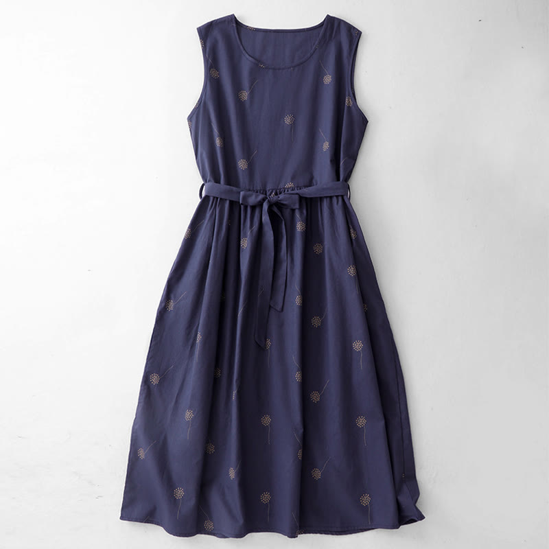 Vestido midi sin mangas con estampado de Buddha Stones en azul medianoche, diseño con cordones y bolsillos. - Azul medianoche - US8-10，UK/AU12-14，EU40-42 (2XL) - image 0