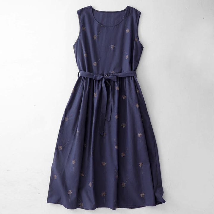 Vestido midi sin mangas con estampado de Buddha Stones en azul medianoche, diseño con cordones y bolsillos. - Azul medianoche - US8-10，UK/AU12-14，EU40-42 (2XL) - image 0