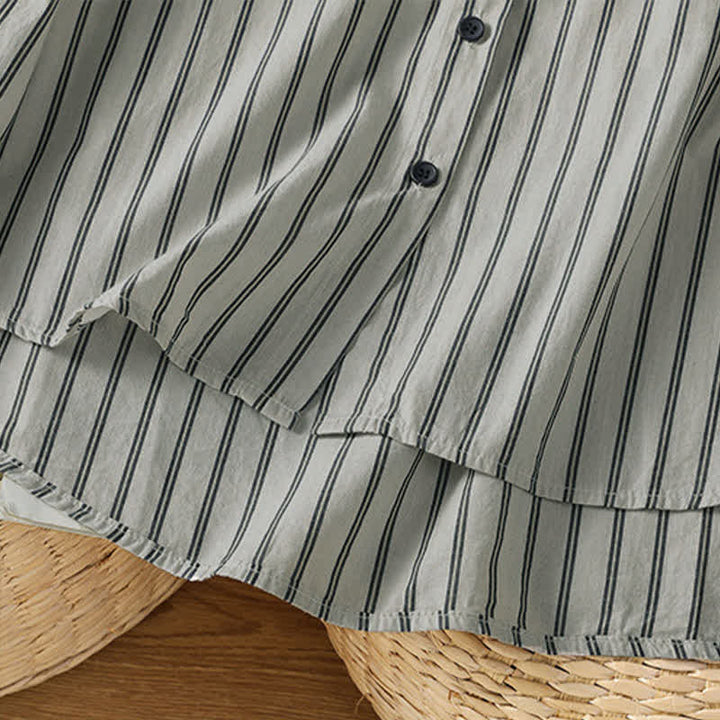 Buddha Stones Camisa de manga larga para mujer, estilo casual minimalista, con botones, rayas y ribete en contraste, ideal para primavera y verano. - image 7