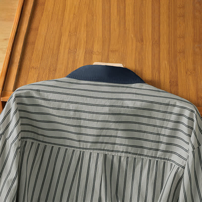 Buddha Stones Camisa de manga larga para mujer, estilo casual minimalista, con botones, rayas y ribete en contraste, ideal para primavera y verano. - image 4