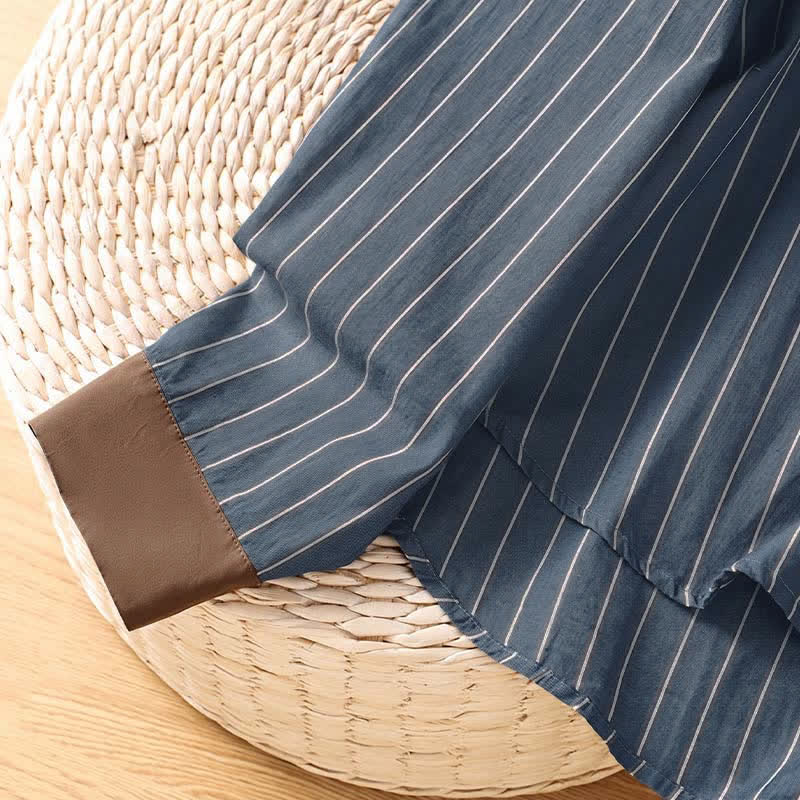 Buddha Stones Camisa de manga larga para mujer, estilo casual minimalista, con botones, rayas y ribete en contraste, ideal para primavera y verano. - image 14