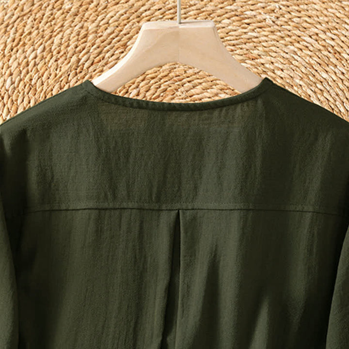 Buddha Stones Camisa de manga tres cuartos para mujer, estilo casual de primavera, minimalista, con botones y bolsillo de parche. - image 18