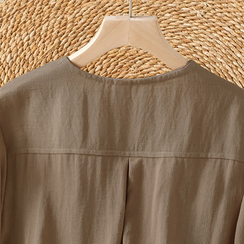 Buddha Stones Camisa de manga tres cuartos para mujer, estilo casual de primavera, minimalista, con botones y bolsillo de parche. - image 10
