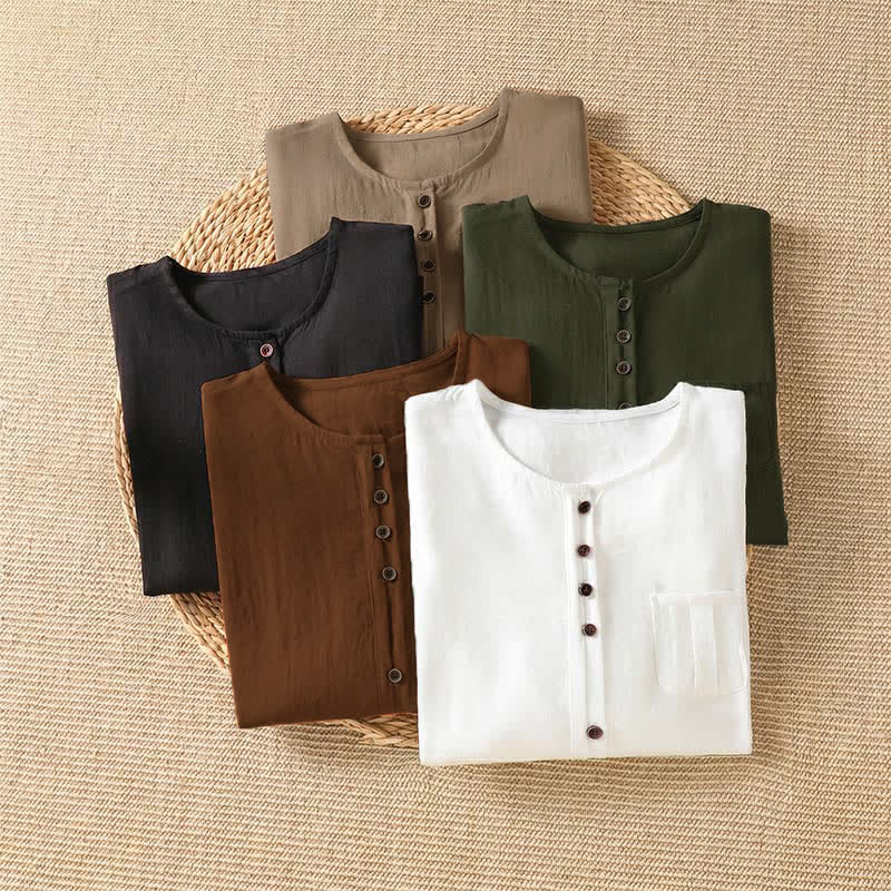 Buddha Stones Camisa de manga tres cuartos para mujer, estilo casual de primavera, minimalista, con botones y bolsillo de parche. - image 37