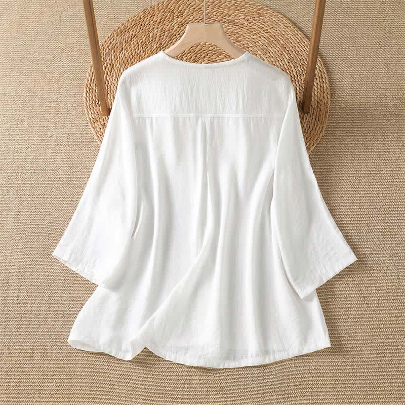 Buddha Stones Camisa de manga tres cuartos para mujer, estilo casual de primavera, minimalista, con botones y bolsillo de parche. - image 30