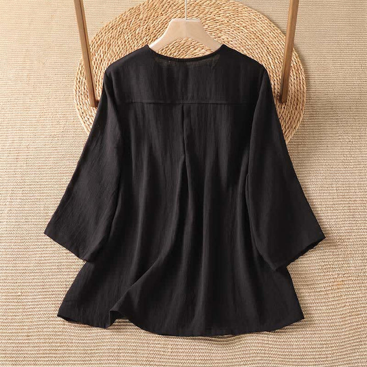 Buddha Stones Camisa de manga tres cuartos para mujer, estilo casual de primavera, minimalista, con botones y bolsillo de parche. - image 23