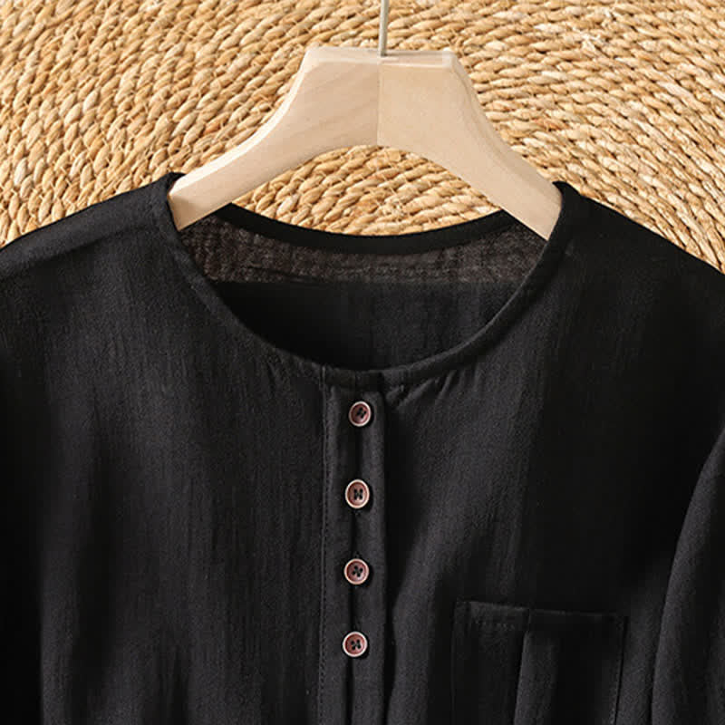 Buddha Stones Camisa de manga tres cuartos para mujer, estilo casual de primavera, minimalista, con botones y bolsillo de parche. - image 27