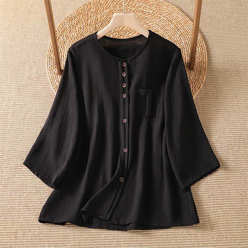 Buddha Stones Camisa de manga tres cuartos para mujer, estilo casual de primavera, minimalista, con botones y bolsillo de parche. - Negro - US4-8/10, UK/AU8-12/14, EU36-40/42 (F) - image 22