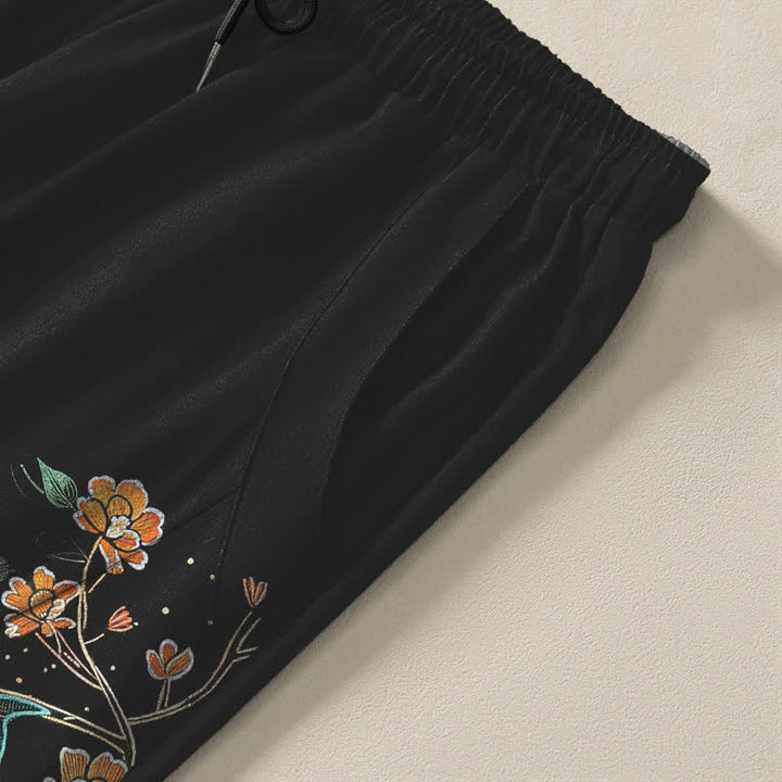 Buddha Stones Pantalones de hombre de algodón puro con estampado floral de peces koi, cordón ajustable y corte cónico, con bolsillos. - image 4