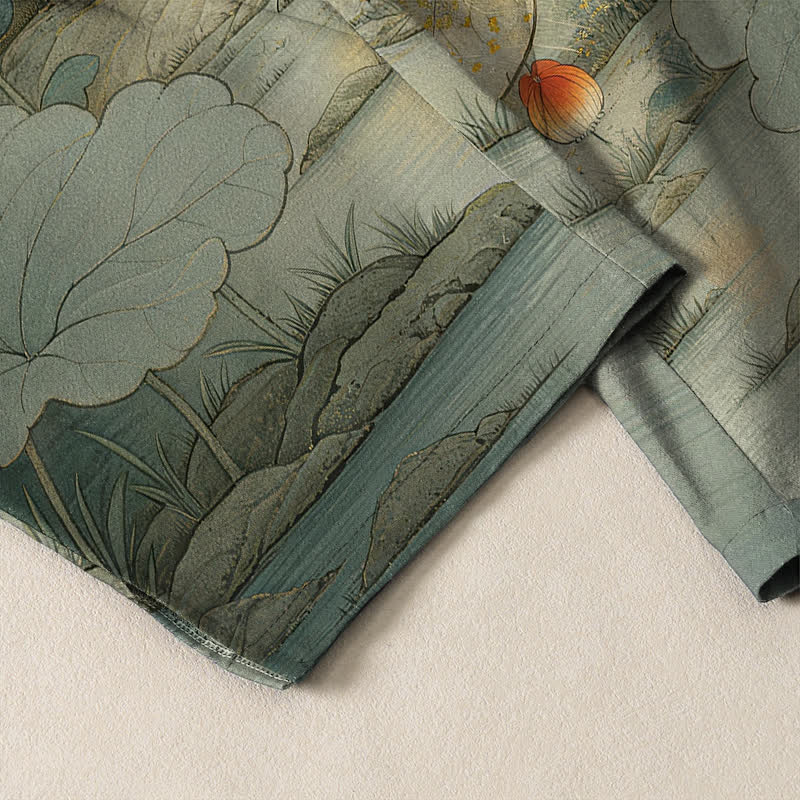 Buddha Stones Pantalones de hombre de algodón puro con estampado floral de gato negro oriental, cordón ajustable y corte cónico con bolsillos. - image 5