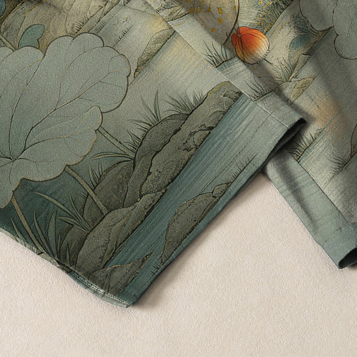 Buddha Stones Pantalones de hombre de algodón puro con estampado floral de gato negro oriental, cordón ajustable y corte cónico con bolsillos. - image 5