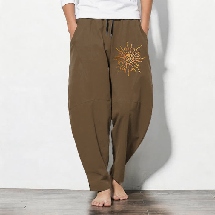 Buddha Stones Pantalones de hombre de algodón puro con estampado en espiral Golden Sun, cordón ajustable y corte cónico con bolsillos. - Perú - US/UK/AU50, EU60 (5XL) - image 11