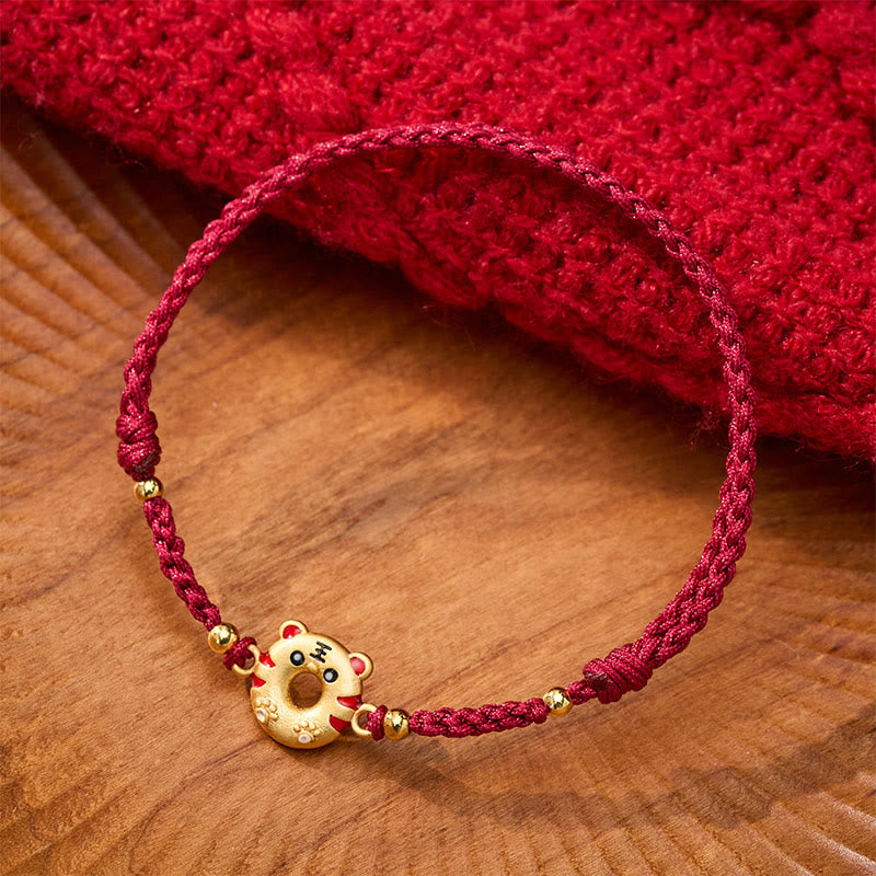 Buddha Stones Pulsera ajustable de hilo rojo tejido a mano con hebilla de la paz y tigre de cobre - image 1