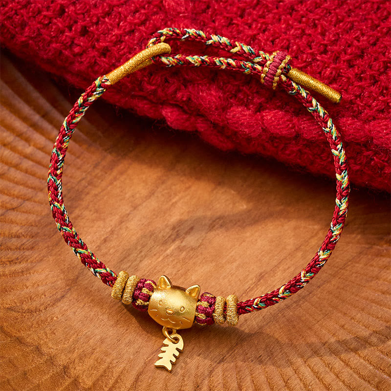 Buddha Stones Pulsera de equilibrio de hilo con forma de pez gato de cobre multicolor - Rojo (Circunferencia de la muñeca: 5,5–6,3 pulgadas/14–16 cm) - image 0
