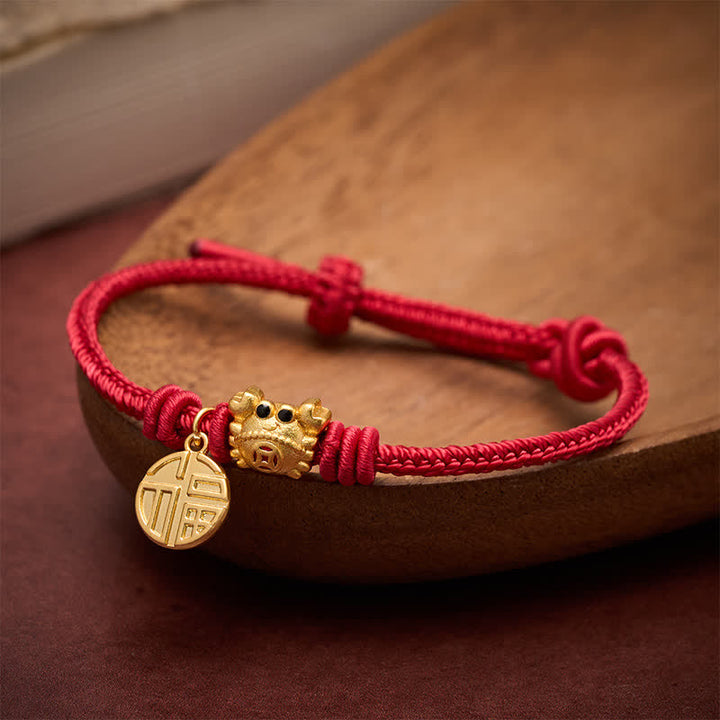 Buddha Stones Pulsera de la fortuna de hilo rojo con moneda china del carácter Fu - image 2