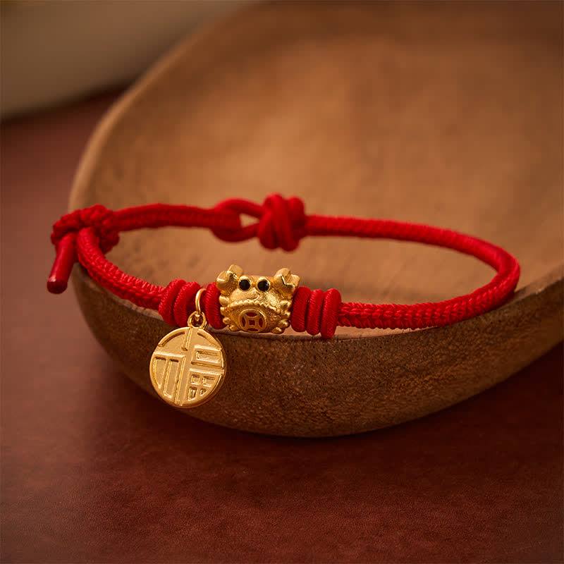 Buddha Stones Pulsera de la fortuna de hilo rojo con moneda china del carácter Fu - image 12