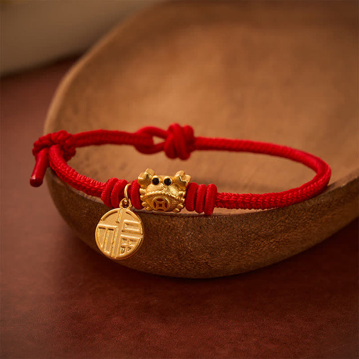 Buddha Stones Pulsera de la fortuna de hilo rojo con moneda china del carácter Fu - image 12