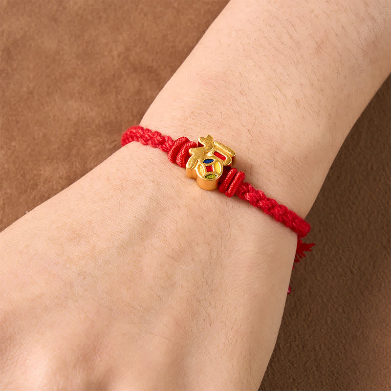 Buddha Stones Pulsera ajustable de equilibrio de cuerda roja con personaje Fu, Tíbet - image 4