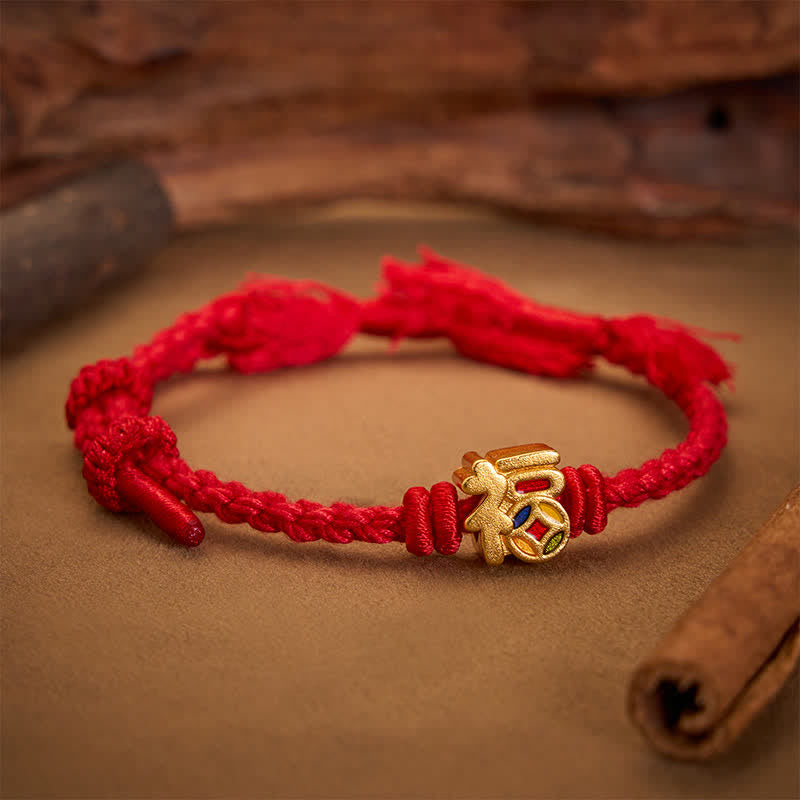 Buddha Stones Pulsera ajustable de equilibrio de cuerda roja con personaje Fu, Tíbet - Rojo (Circunferencia de la muñeca: 5,5–6,7 pulgadas/14–17 cm) - image 0