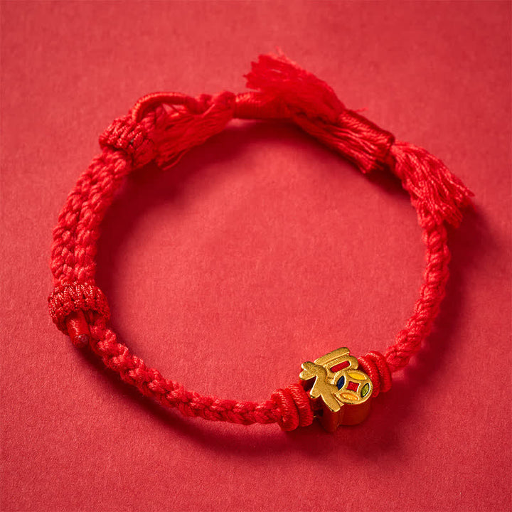 Buddha Stones Pulsera ajustable de equilibrio de cuerda roja con personaje Fu, Tíbet - image 3
