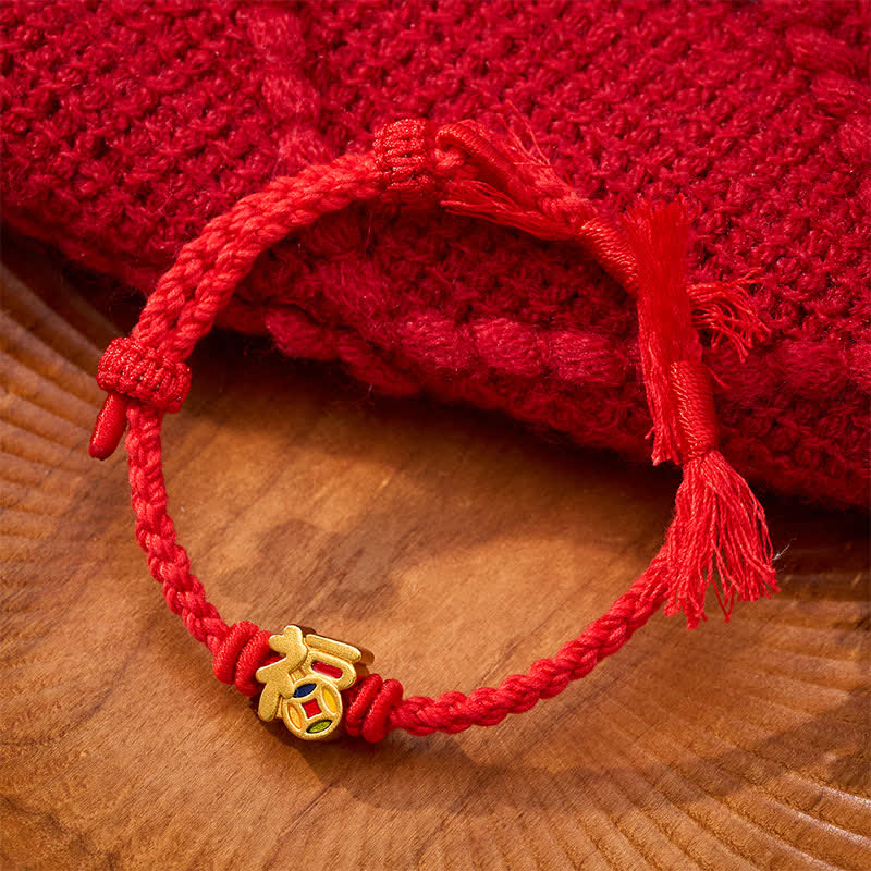 Buddha Stones Pulsera ajustable de equilibrio de cuerda roja con personaje Fu, Tíbet - image 2