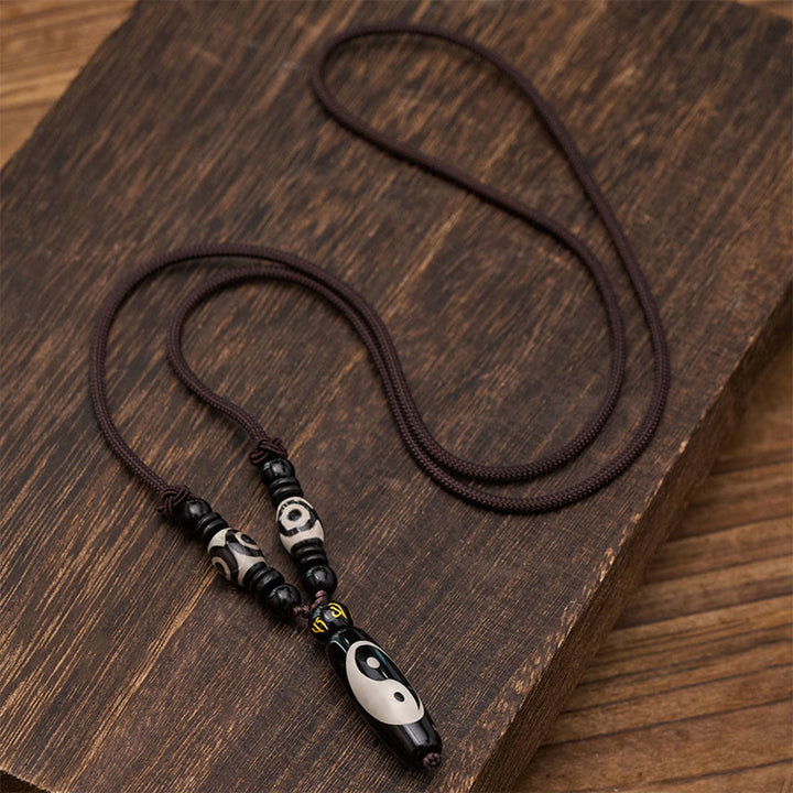 Buddha Stones Collar de cuerda con diseño de armonía Yin Yang y ónix negro - image 1